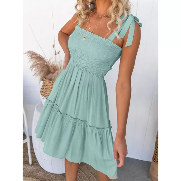 ZESICA Womens 2024 Summer Spaghetti Strap Sleeveless Square Neck Ruffle A Line Swing Mini DressLightgreen