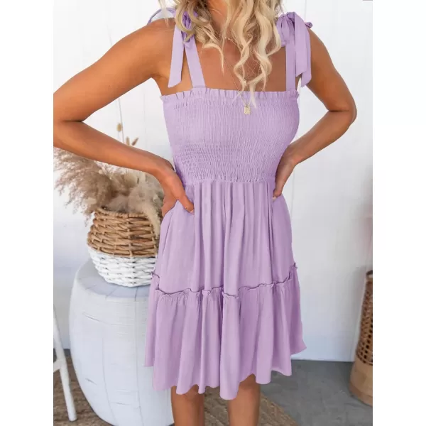 ZESICA Womens 2024 Summer Spaghetti Strap Sleeveless Square Neck Ruffle A Line Swing Mini DressLightpurple