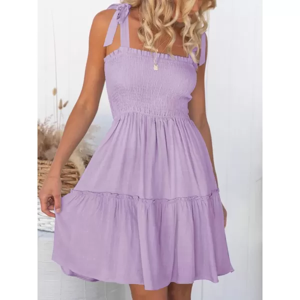 ZESICA Womens 2024 Summer Spaghetti Strap Sleeveless Square Neck Ruffle A Line Swing Mini DressLightpurple