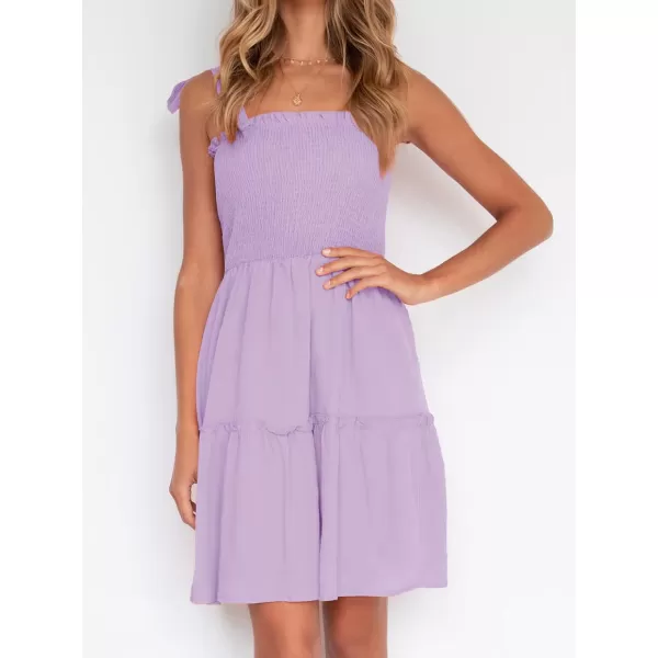 ZESICA Womens 2024 Summer Spaghetti Strap Sleeveless Square Neck Ruffle A Line Swing Mini DressLightpurple