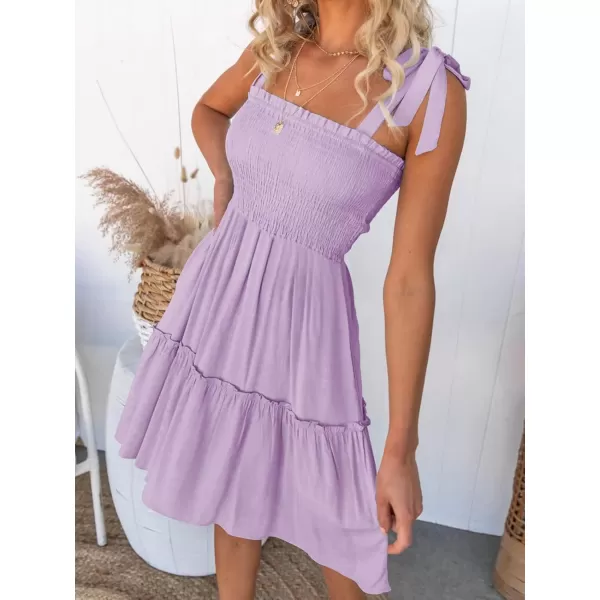 ZESICA Womens 2024 Summer Spaghetti Strap Sleeveless Square Neck Ruffle A Line Swing Mini DressLightpurple