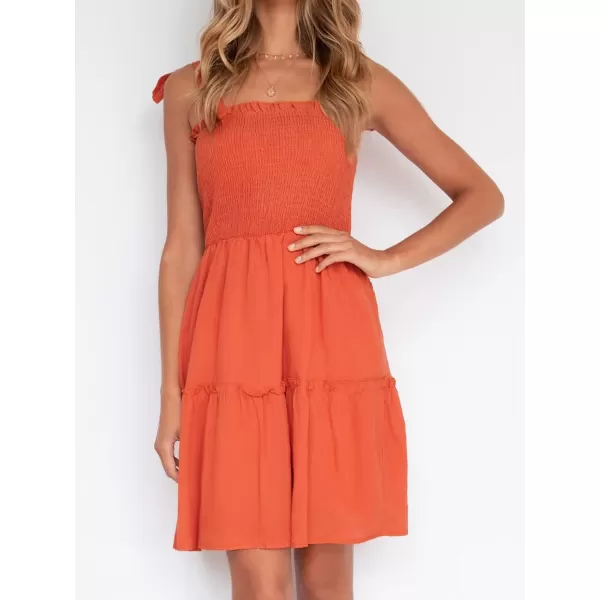 ZESICA Womens 2024 Summer Spaghetti Strap Sleeveless Square Neck Ruffle A Line Swing Mini DressOrange