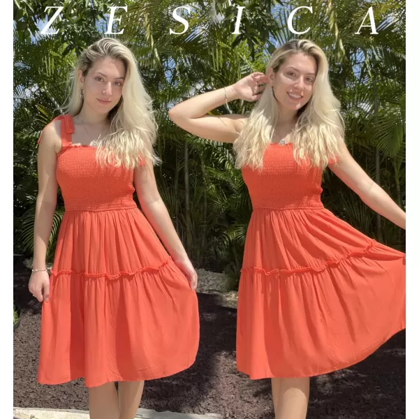 ZESICA Womens 2024 Summer Spaghetti Strap Sleeveless Square Neck Ruffle A Line Swing Mini DressOrange