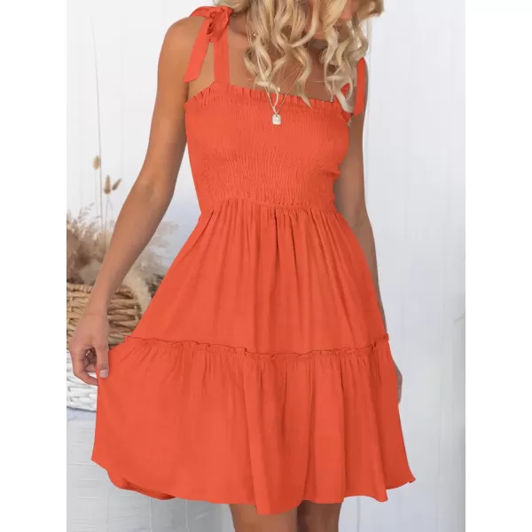 ZESICA Womens 2024 Summer Spaghetti Strap Sleeveless Square Neck Ruffle A Line Swing Mini DressOrange