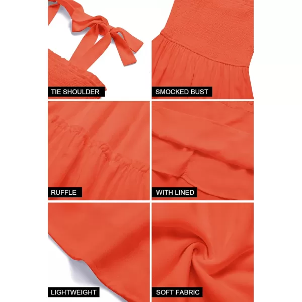 ZESICA Womens 2024 Summer Spaghetti Strap Sleeveless Square Neck Ruffle A Line Swing Mini DressOrange