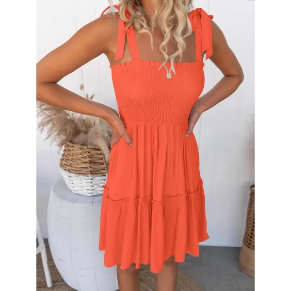 ZESICA Womens 2024 Summer Spaghetti Strap Sleeveless Square Neck Ruffle A Line Swing Mini DressOrange