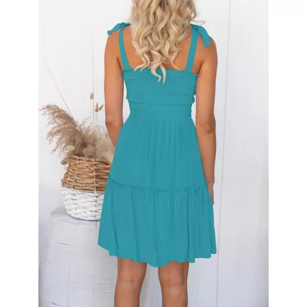 ZESICA Womens 2024 Summer Spaghetti Strap Sleeveless Square Neck Ruffle A Line Swing Mini DressPeacock