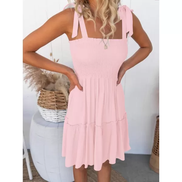 ZESICA Womens 2024 Summer Spaghetti Strap Sleeveless Square Neck Ruffle A Line Swing Mini DressPink