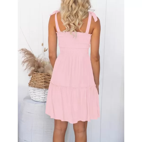 ZESICA Womens 2024 Summer Spaghetti Strap Sleeveless Square Neck Ruffle A Line Swing Mini DressPink