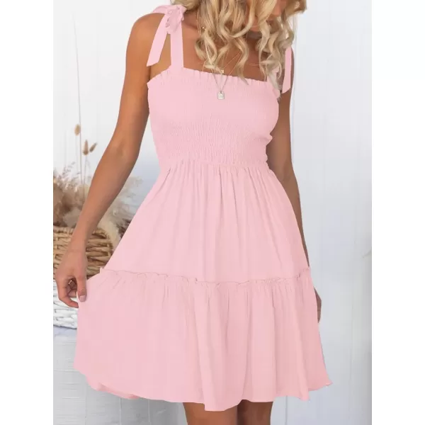 ZESICA Womens 2024 Summer Spaghetti Strap Sleeveless Square Neck Ruffle A Line Swing Mini DressPink