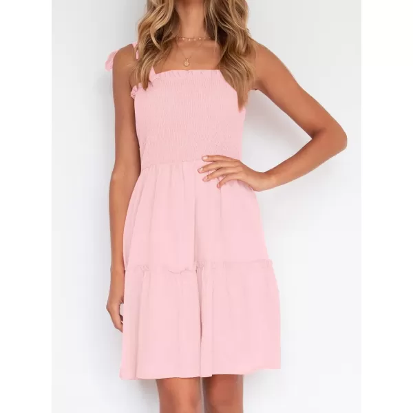 ZESICA Womens 2024 Summer Spaghetti Strap Sleeveless Square Neck Ruffle A Line Swing Mini DressPink