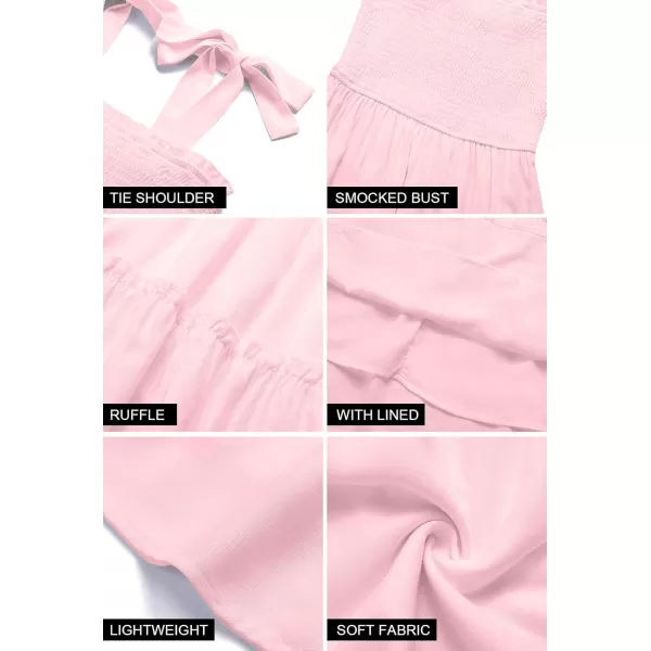 ZESICA Womens 2024 Summer Spaghetti Strap Sleeveless Square Neck Ruffle A Line Swing Mini DressPink
