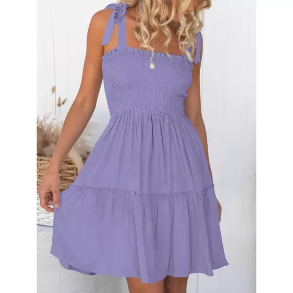 ZESICA Womens 2024 Summer Spaghetti Strap Sleeveless Square Neck Ruffle A Line Swing Mini DressPurple