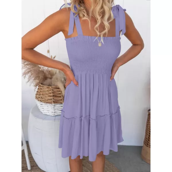 ZESICA Womens 2024 Summer Spaghetti Strap Sleeveless Square Neck Ruffle A Line Swing Mini DressPurple