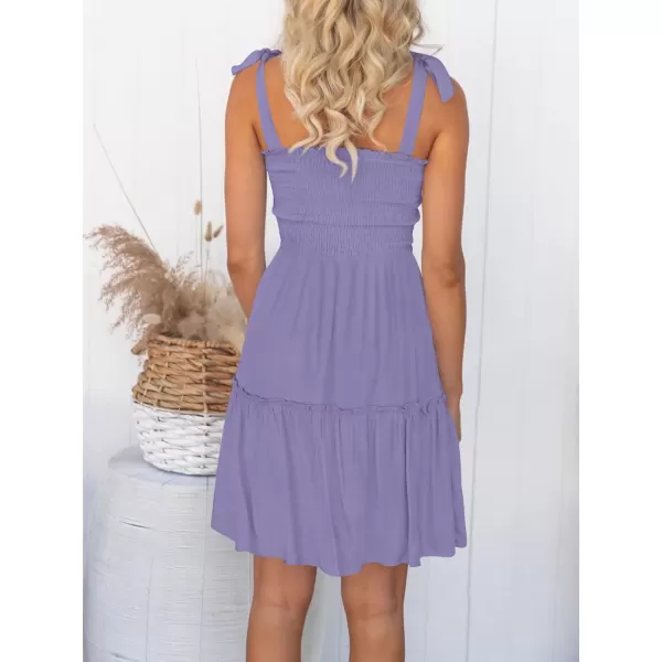 ZESICA Womens 2024 Summer Spaghetti Strap Sleeveless Square Neck Ruffle A Line Swing Mini DressPurple