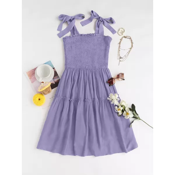 ZESICA Womens 2024 Summer Spaghetti Strap Sleeveless Square Neck Ruffle A Line Swing Mini DressPurple
