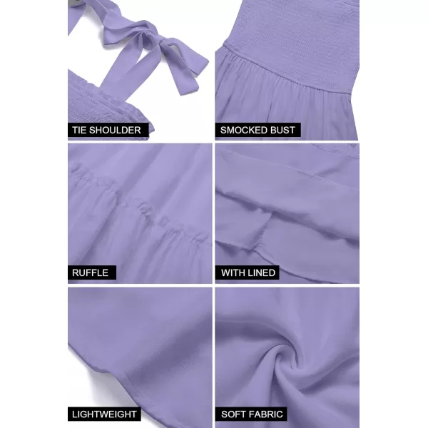 ZESICA Womens 2024 Summer Spaghetti Strap Sleeveless Square Neck Ruffle A Line Swing Mini DressPurple