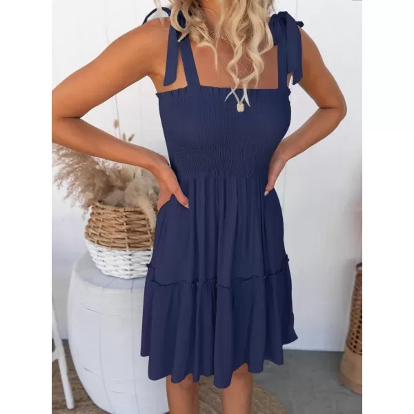 ZESICA Womens 2024 Summer Spaghetti Strap Sleeveless Square Neck Ruffle A Line Swing Mini DressRoyalblue