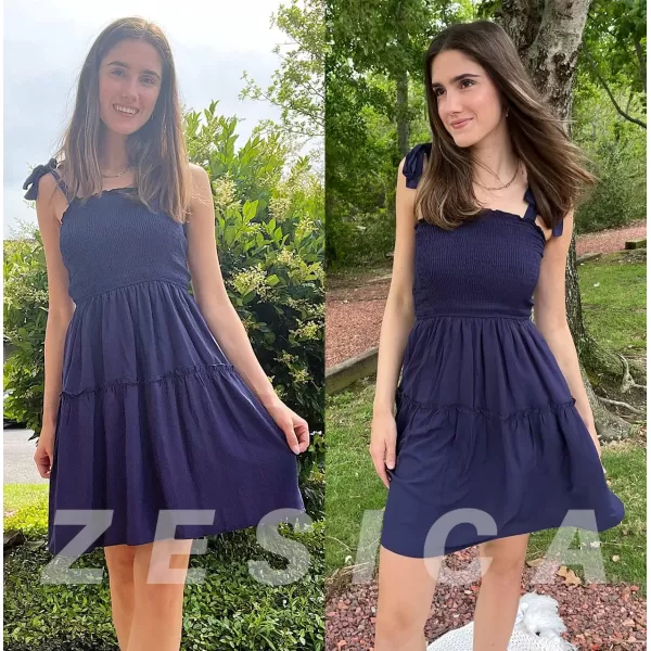 ZESICA Womens 2024 Summer Spaghetti Strap Sleeveless Square Neck Ruffle A Line Swing Mini DressRoyalblue