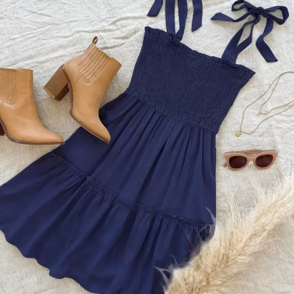 ZESICA Womens 2024 Summer Spaghetti Strap Sleeveless Square Neck Ruffle A Line Swing Mini DressRoyalblue