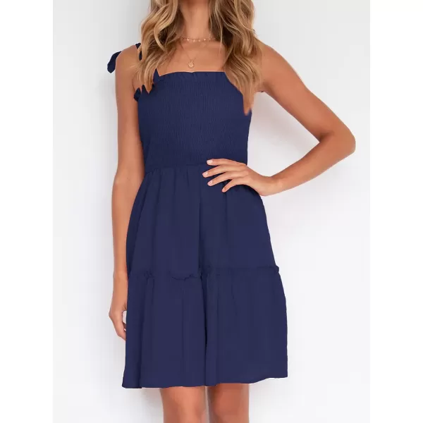 ZESICA Womens 2024 Summer Spaghetti Strap Sleeveless Square Neck Ruffle A Line Swing Mini DressRoyalblue