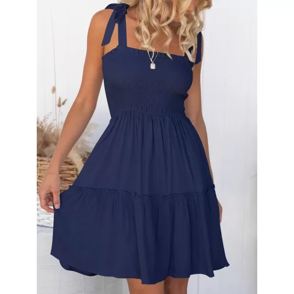 ZESICA Womens 2024 Summer Spaghetti Strap Sleeveless Square Neck Ruffle A Line Swing Mini DressRoyalblue