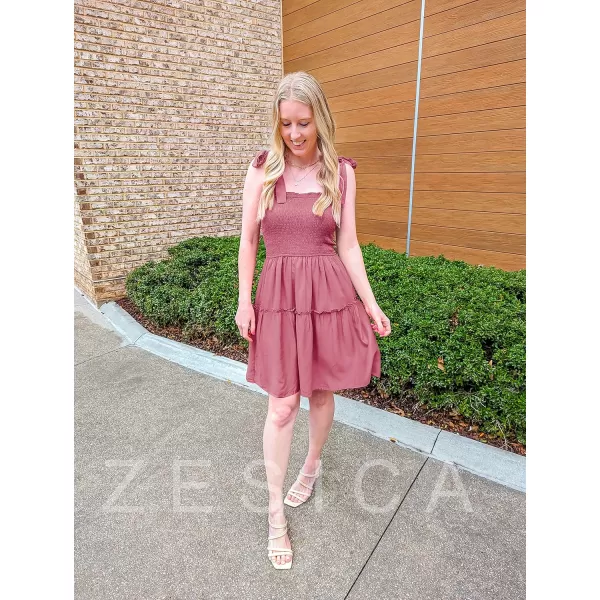 ZESICA Womens 2024 Summer Spaghetti Strap Sleeveless Square Neck Ruffle A Line Swing Mini DressTaro