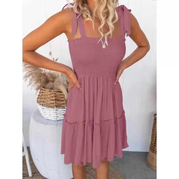 ZESICA Womens 2024 Summer Spaghetti Strap Sleeveless Square Neck Ruffle A Line Swing Mini DressTaro