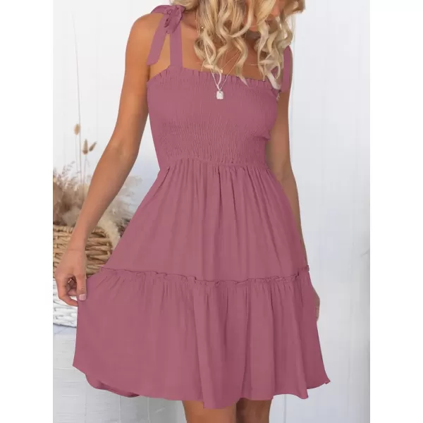 ZESICA Womens 2024 Summer Spaghetti Strap Sleeveless Square Neck Ruffle A Line Swing Mini DressTaro