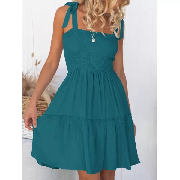 ZESICA Womens 2024 Summer Spaghetti Strap Sleeveless Square Neck Ruffle A Line Swing Mini DressTeal