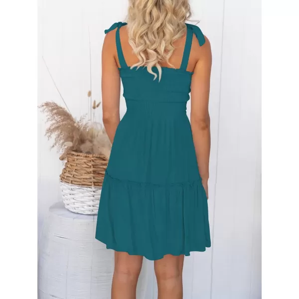 ZESICA Womens 2024 Summer Spaghetti Strap Sleeveless Square Neck Ruffle A Line Swing Mini DressTeal