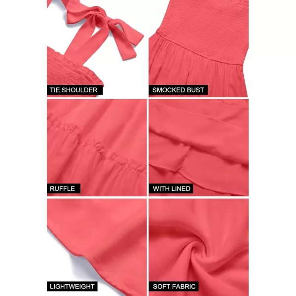 ZESICA Womens 2024 Summer Spaghetti Strap Sleeveless Square Neck Ruffle A Line Swing Mini DressWatermelon