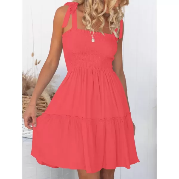 ZESICA Womens 2024 Summer Spaghetti Strap Sleeveless Square Neck Ruffle A Line Swing Mini DressWatermelon