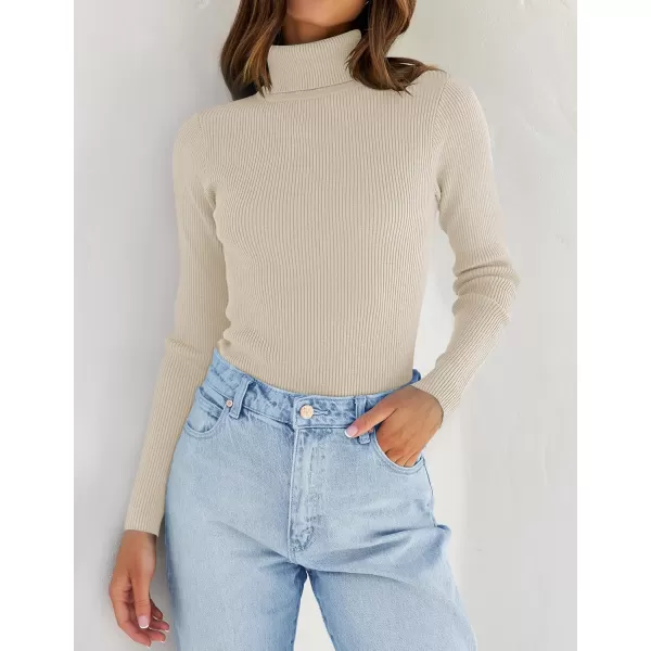 ZESICA Womens 2024 Turtleneck Long Sleeve Shirts Fall Basic Tops Slim Fitted Ribbed Knit SweaterApricot