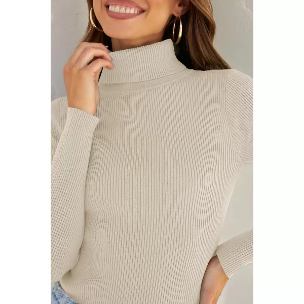 ZESICA Womens 2024 Turtleneck Long Sleeve Shirts Fall Basic Tops Slim Fitted Ribbed Knit SweaterApricot