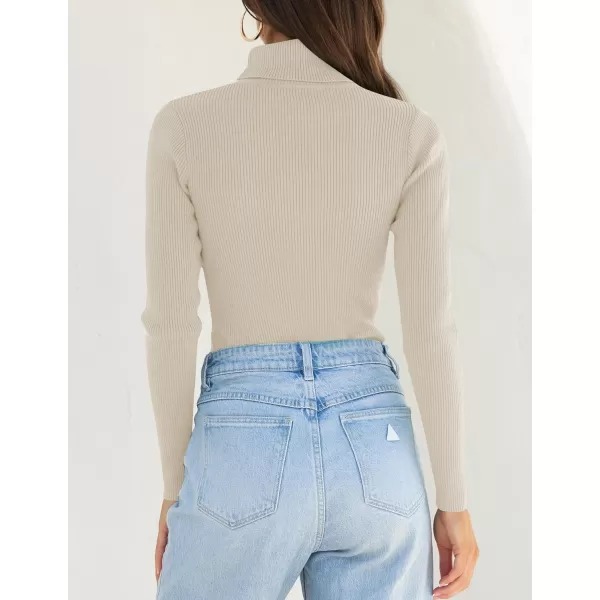 ZESICA Womens 2024 Turtleneck Long Sleeve Shirts Fall Basic Tops Slim Fitted Ribbed Knit SweaterApricot