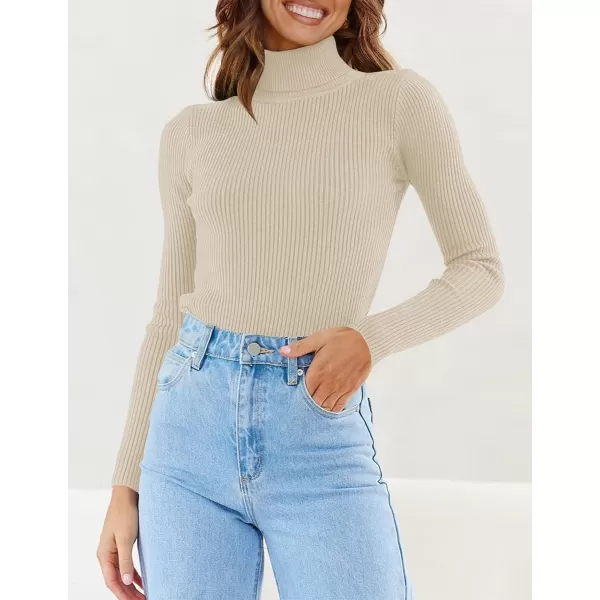 ZESICA Womens 2024 Turtleneck Long Sleeve Shirts Fall Basic Tops Slim Fitted Ribbed Knit SweaterApricot