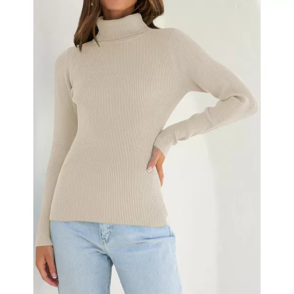 ZESICA Womens 2024 Turtleneck Long Sleeve Shirts Fall Basic Tops Slim Fitted Ribbed Knit SweaterApricot