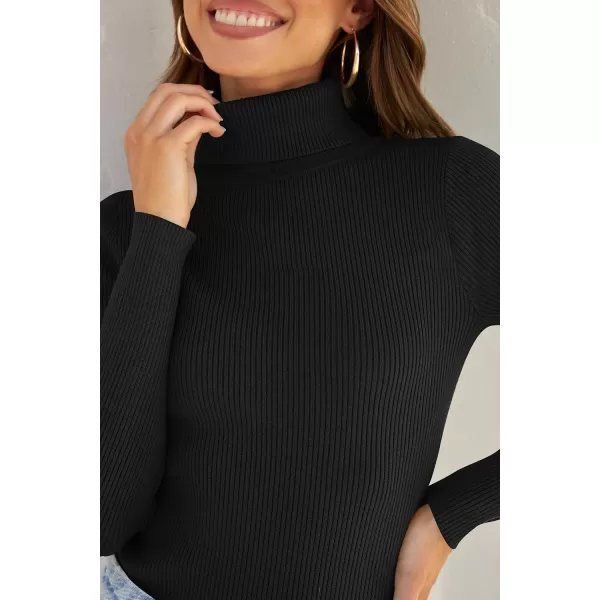 ZESICA Womens 2024 Turtleneck Long Sleeve Shirts Fall Basic Tops Slim Fitted Ribbed Knit SweaterBlack