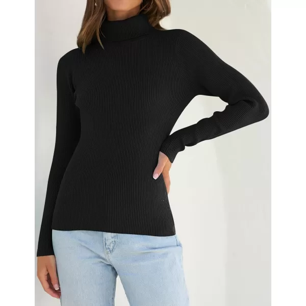 ZESICA Womens 2024 Turtleneck Long Sleeve Shirts Fall Basic Tops Slim Fitted Ribbed Knit SweaterBlack