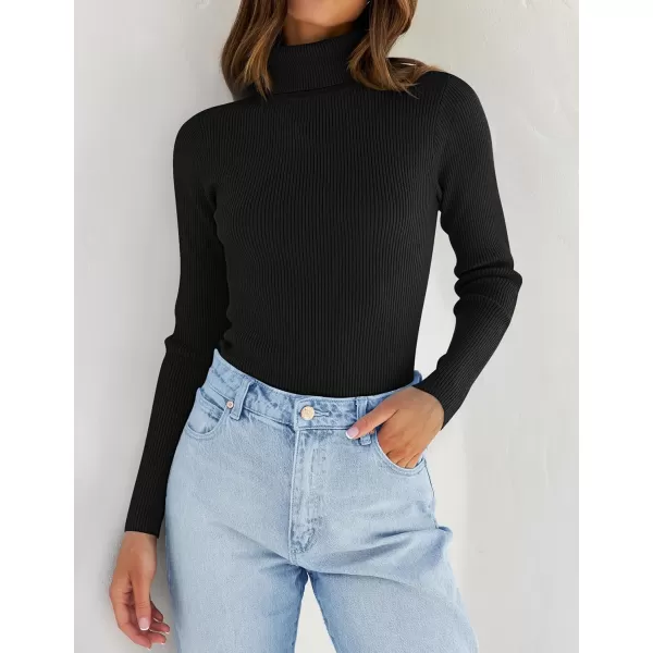 ZESICA Womens 2024 Turtleneck Long Sleeve Shirts Fall Basic Tops Slim Fitted Ribbed Knit SweaterBlack