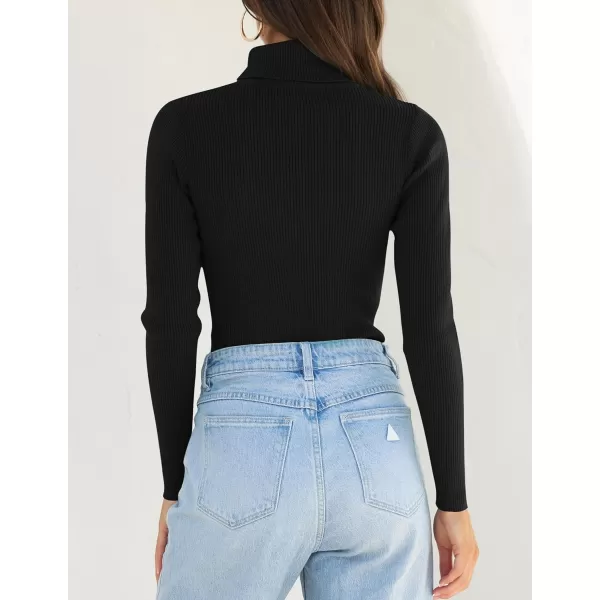 ZESICA Womens 2024 Turtleneck Long Sleeve Shirts Fall Basic Tops Slim Fitted Ribbed Knit SweaterBlack