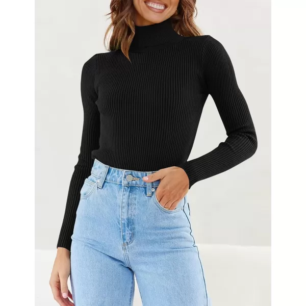 ZESICA Womens 2024 Turtleneck Long Sleeve Shirts Fall Basic Tops Slim Fitted Ribbed Knit SweaterBlack