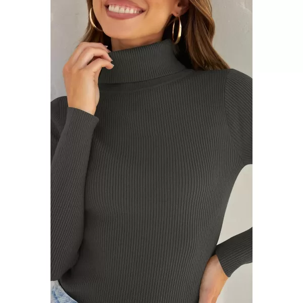 ZESICA Womens 2024 Turtleneck Long Sleeve Shirts Fall Basic Tops Slim Fitted Ribbed Knit SweaterCharcoal