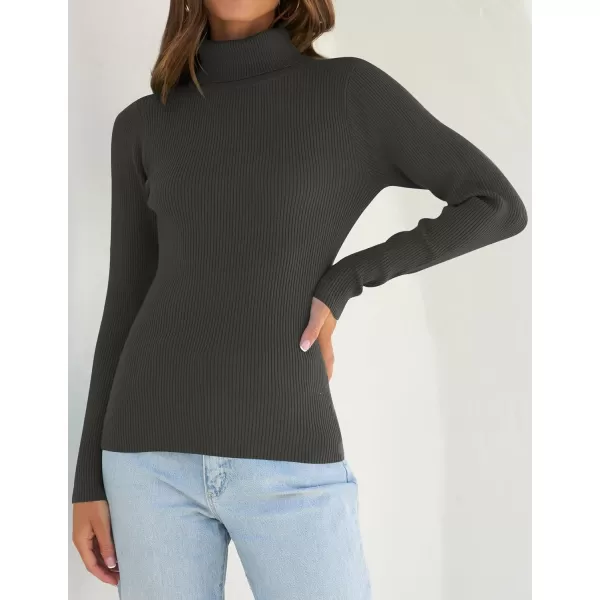 ZESICA Womens 2024 Turtleneck Long Sleeve Shirts Fall Basic Tops Slim Fitted Ribbed Knit SweaterCharcoal