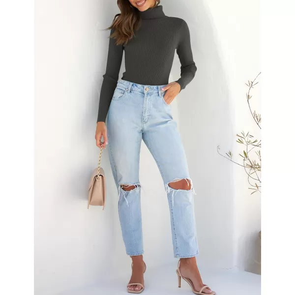 ZESICA Womens 2024 Turtleneck Long Sleeve Shirts Fall Basic Tops Slim Fitted Ribbed Knit SweaterCharcoal