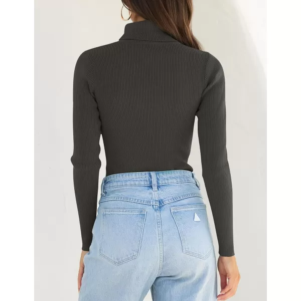 ZESICA Womens 2024 Turtleneck Long Sleeve Shirts Fall Basic Tops Slim Fitted Ribbed Knit SweaterCharcoal