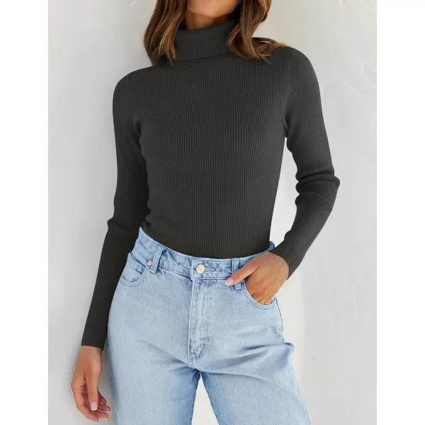 ZESICA Womens 2024 Turtleneck Long Sleeve Shirts Fall Basic Tops Slim Fitted Ribbed Knit SweaterCharcoal