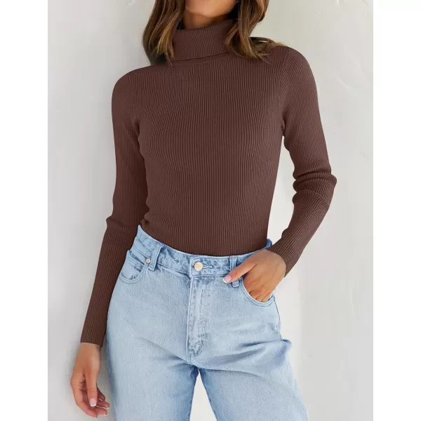 ZESICA Womens 2024 Turtleneck Long Sleeve Shirts Fall Basic Tops Slim Fitted Ribbed Knit SweaterCoffee