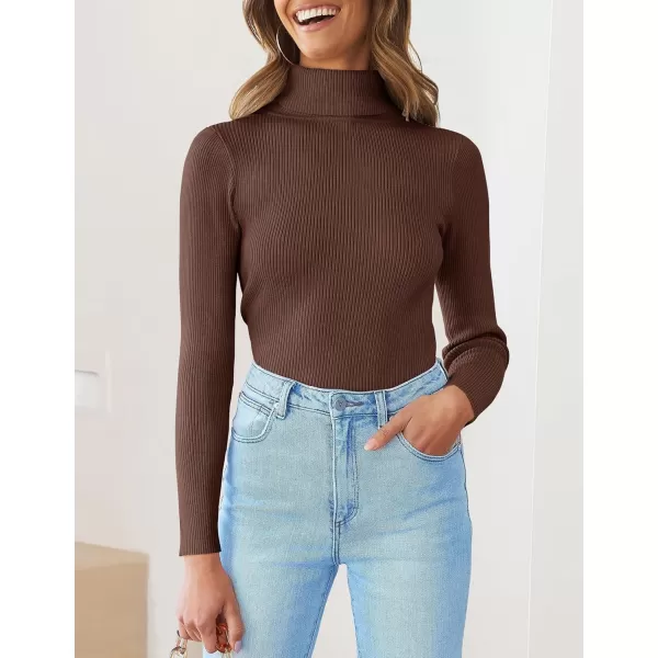 ZESICA Womens 2024 Turtleneck Long Sleeve Shirts Fall Basic Tops Slim Fitted Ribbed Knit SweaterCoffee